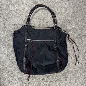 MZ Wallace Bedford Bianca Pleated Black Red Nylon Leather Trim Tote Bag